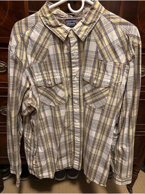 Patagonia Men's Plaid Button-Down Shirt in Yellow, Gray & Cream